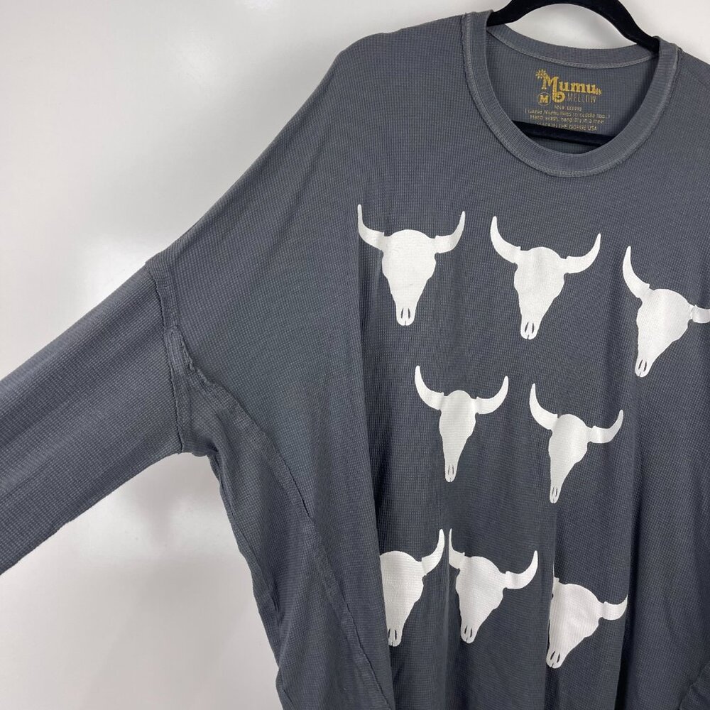 Show Me Your Mumu Long Sleeve Thermal Shirt Waffle Knit Steer Head Size Medium - Picture 5 of 8